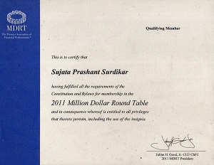 QUALIFING CERTIFICATE OF MDRT USA 2011 PRASHANT SURDIKAR