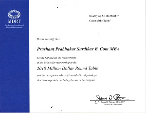 QUALIFING CERTIFICATE OF MDRT USA 2018 PRASHANT SURDIKAR